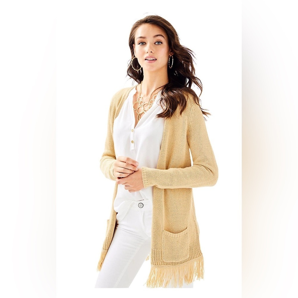 LILLY PULITZER Maleta Cardigan‎ In Sand Bar Metallic Size Small